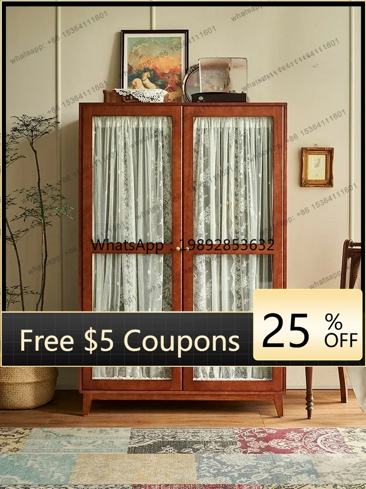 

W2 French solid wood wardrobe retro hanging clothes large capacity cabinet wardrobe double door