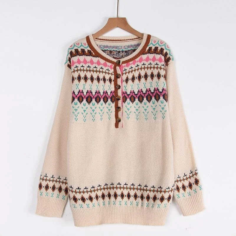 

Cisas Theme Long Sve вязаный свитер для женщин, винтажный дизайн на пуговицах с вышивкой, модная зимняя одежда