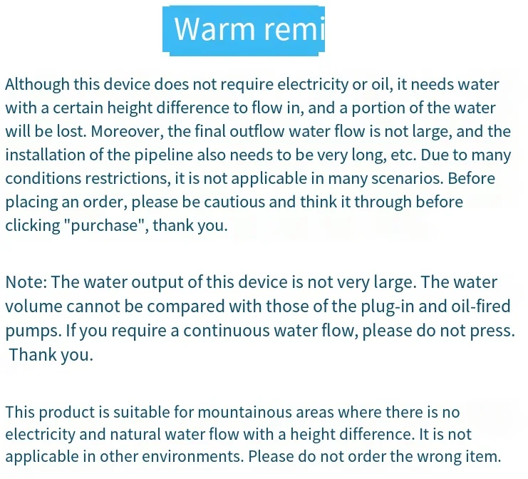 山岳地帯森林灌漑用自吸式ポンプ、高揚程ポンプ、電気や油を使わない水ハンマーポンプ