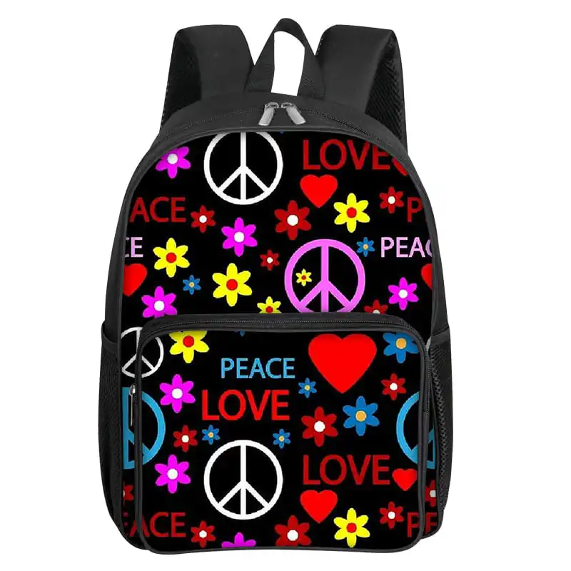 

Рюкзак с квадратным передним карманом Peace Love Patten на молнии, большая вместимость для мальчиков и девочек, лучший подарок, детская школьная сумка с 3D мультяшным рисунком