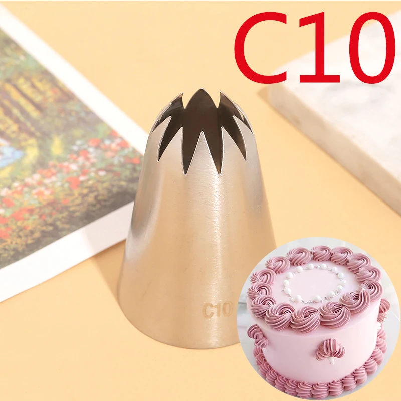 BCMJHWT #C10 Large Size Piping Nozzle Cake Cream Decoration Stainless Steel Icing Tips Cupcake Pastry Tools 10 Teeth Close Star