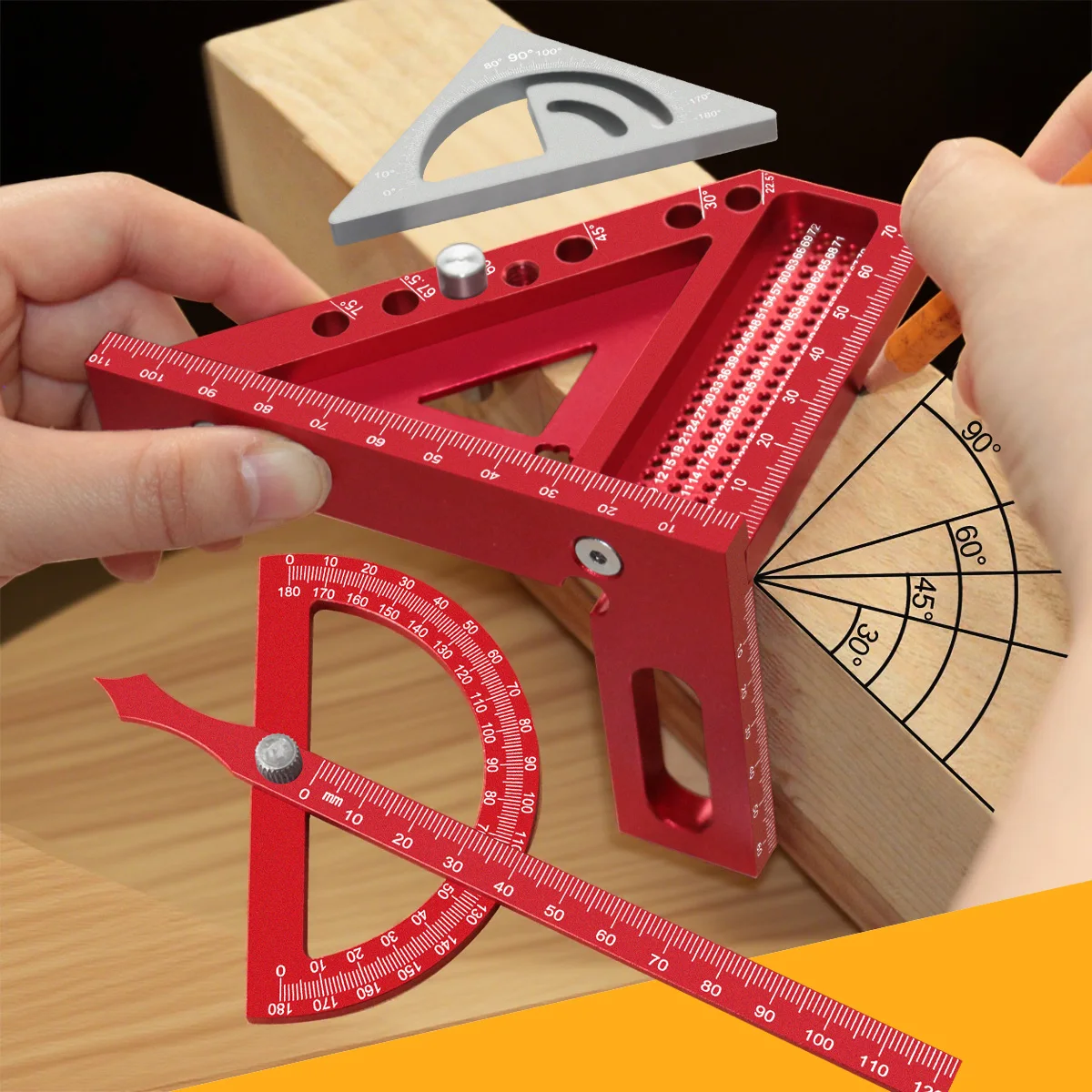 180 Degrees Angle Protractor Square Finder&Upgraded Carpentry Set Square Carpenter Protractor for Precision Measuring Tool