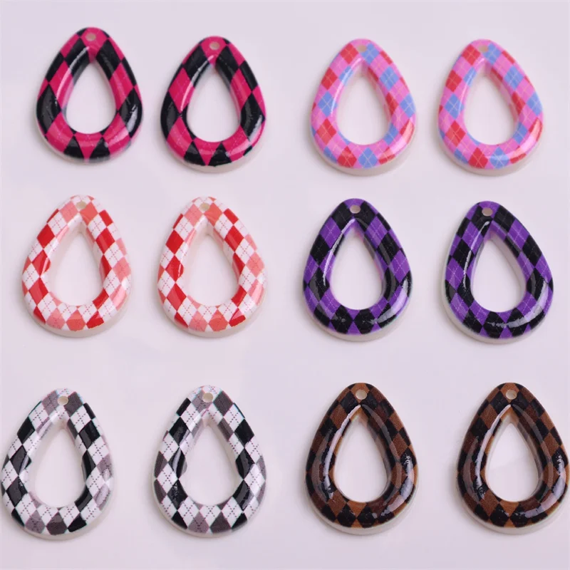 

Бесплатная доставка, 100 шт./лот, цветной клетчатый узор, мультяшная форма капли воды, смоляные бусины с отверстиями, ювелирные изделия своими руками, аксессуары для одежды