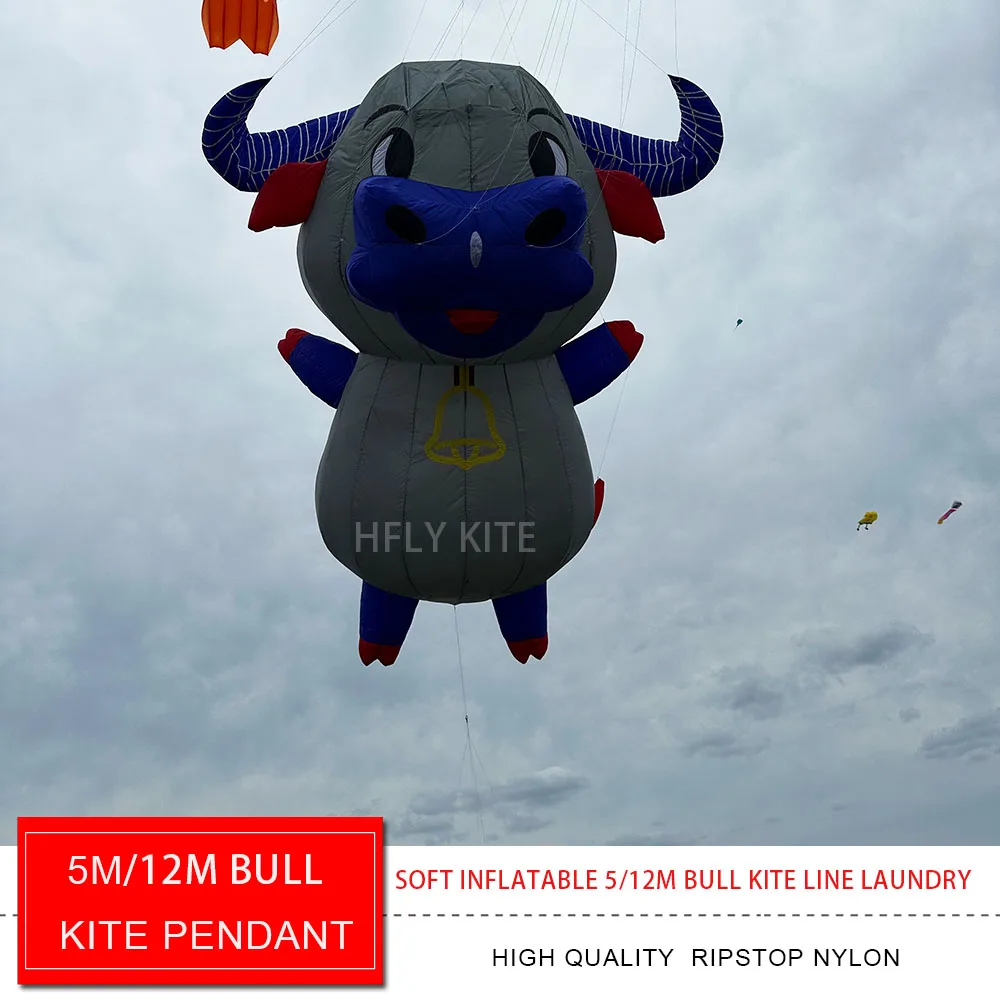 HFLY New Arrival Soft Inflatable 5m/12m Bull Kite Line Laundry for Adults High Quality Ripstop Nylon Cattle Show Kite Pendant
