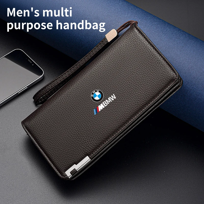 Car Logo Men's Long Purse Leather Wallet Zipper Business Handbag Card Bag For BMW 1 2 3 4 5 7 Series X3 X4 X5 X6 X7 M3 M4 M5 M6