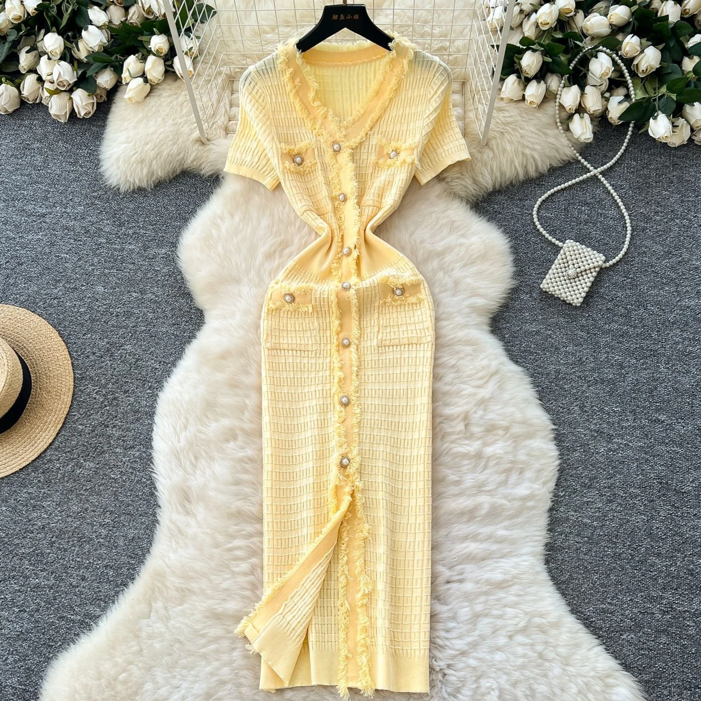 

Long Dress Women Dresses Striped Vestidos Streetwear V Neck Short Sleeve Knitted Elegant Splice Y2k Work Bodycon Summer 2025