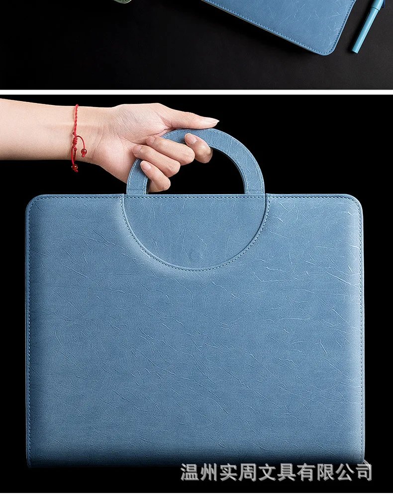 A4 Leather Folder Multifunctional Business Folder Portable Designer Measuring Ruler Zipper Bag Manager Folder