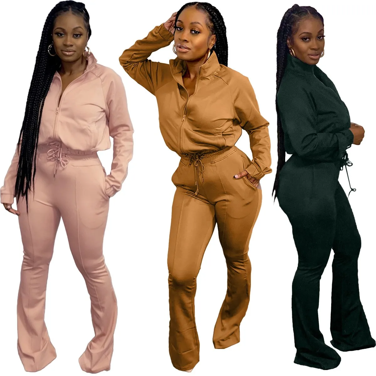 

Spring Women's Clothing Matching Sets Solid Color Tracksuit Two Piece Set For Woman Polyester Cotton Cargo Long Pants Outfit