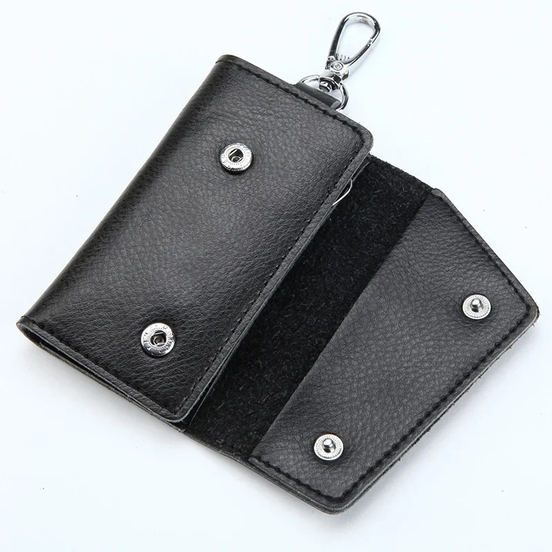 Fashion Soft Cowhide Key Holder Leather Key Organizer Wallet Bag Car Housekeeper Card Pocket Key Chain Storage Accessories Gift