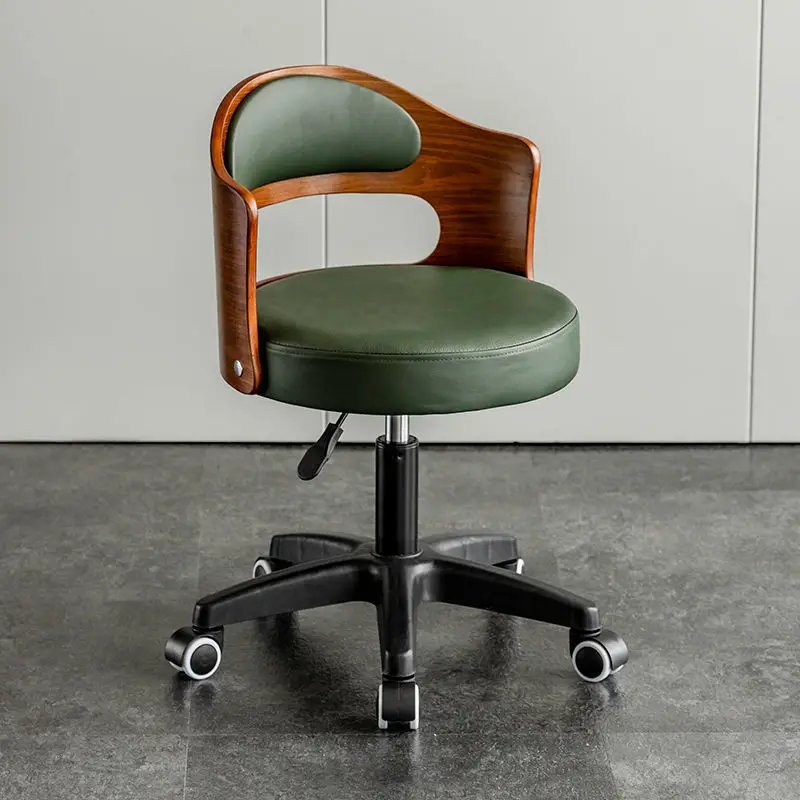 

Modern Bar Stool with Backrest Adjustable Height Nail Salon Chair Solid Wood Swivel Stool for Home Office Reception Counter Seat