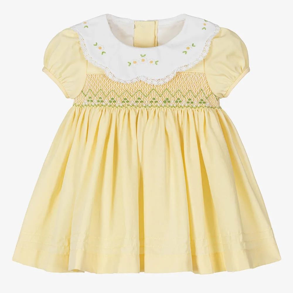 

Girls Princess Dress Baby Yellow Dress Hand-smocked Fashion Clothes Kids Party Dresses For Girls