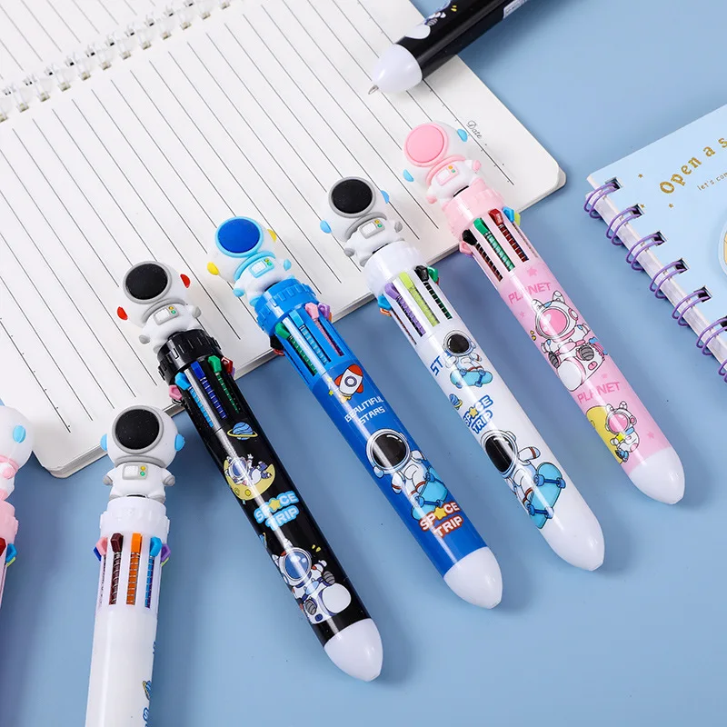 24Pcs/Lot Cute Astronaut Ten Color Ballpoint Pen 10 Colors Pen Student Press Colorful Multi Color Pen Journal School Supplies