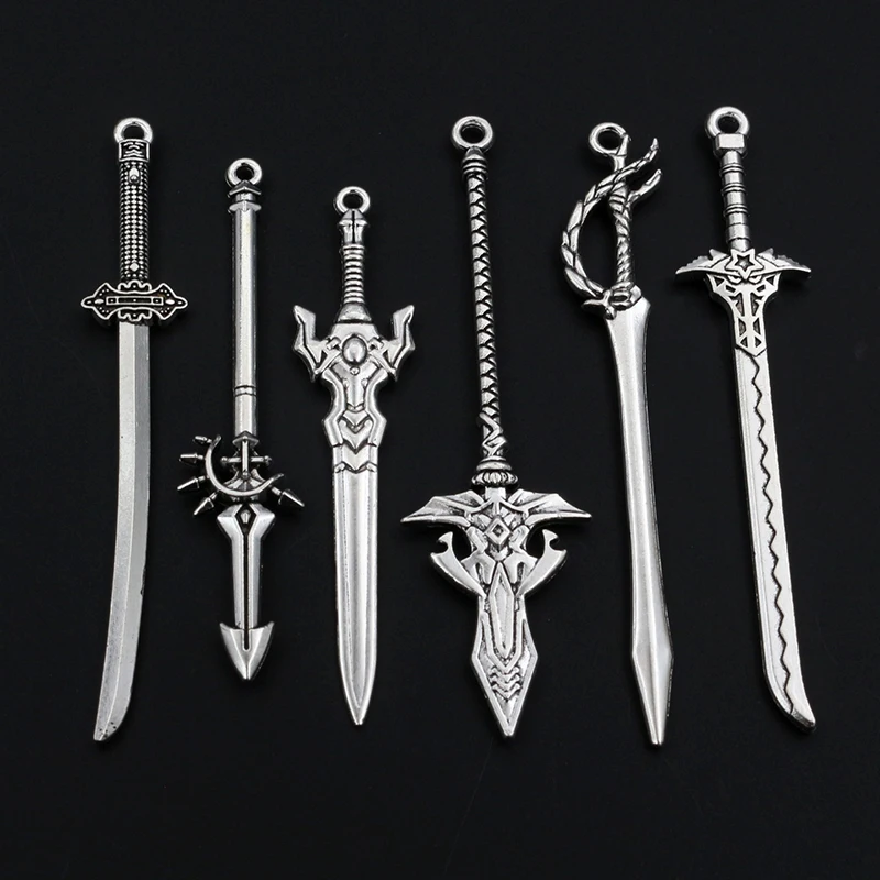 10pcs/lot Antique Silver Plated Sword Blade Charms Pedants DIY Jewelry Making Accessories Findings