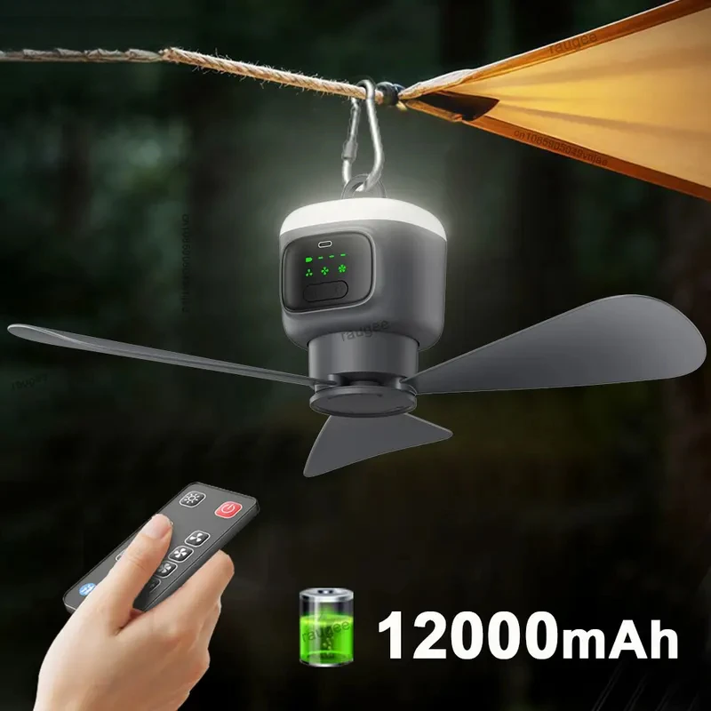 12000mAh USB Rechargeable Hanging Mini Ceiling Fan, Silent Strong Wind Wireless Fan for Dorm Bed Mosquito Net