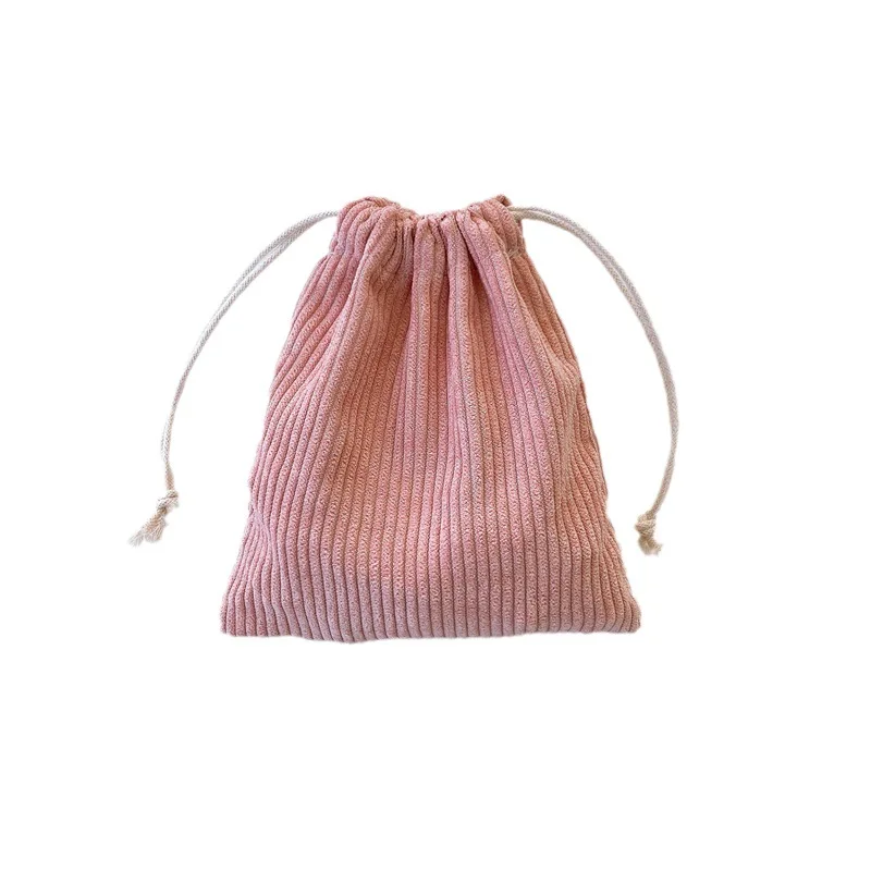 Fresh Solid Color Corduroy Storage Bag Drawstring Bags Cosmetic Bag Makeup Bag for Women Large Capacity Coin Purse Coin Pouch