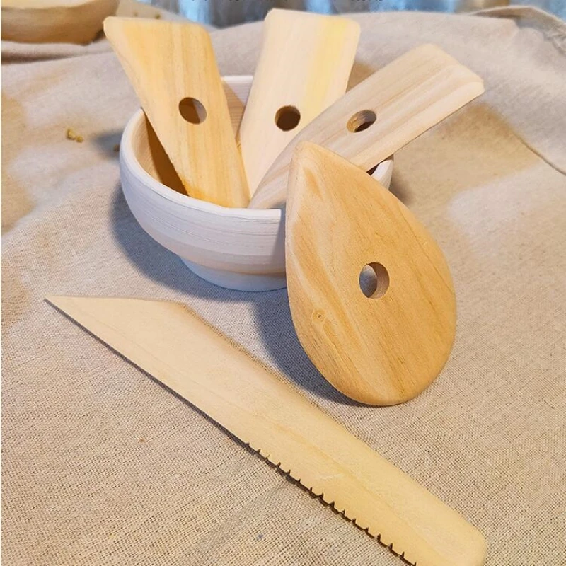 Wooden Scraping Board 5-piece Set of Pottery Tools Children's DIY Self-made Pottery Cup Pull Billet Stone Plastic Utility Tools