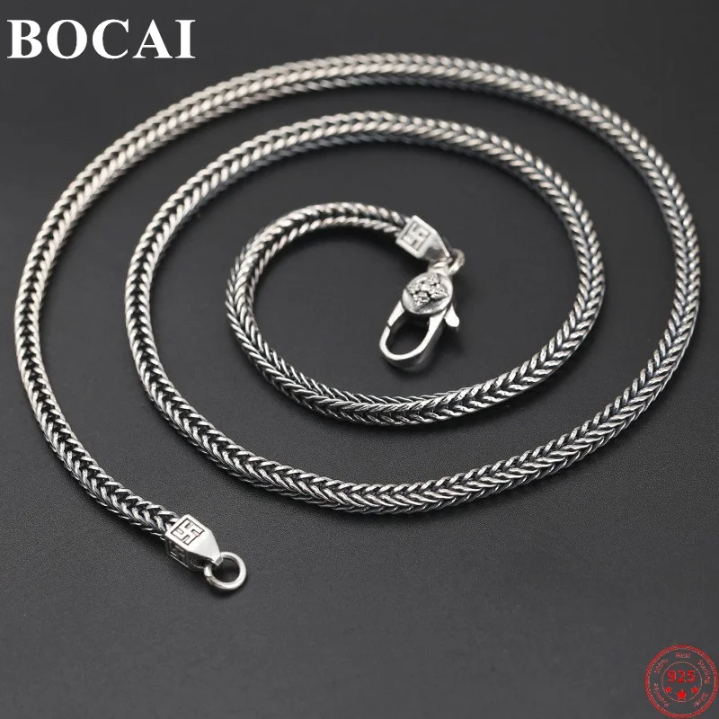 

BOCAI S925 Sterling Silver Charm Necklace Six Syllable Mantra Vajra Pestle Buddhist Fox Tail-chain Pure Argentum BangleJewelry