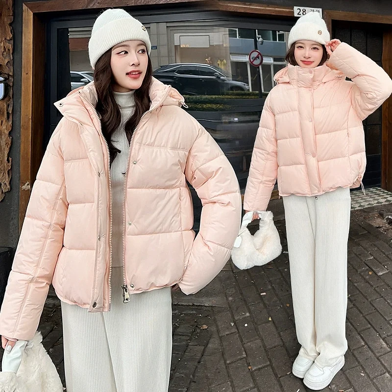 2025 nouvelle mode femmes blanc canard doudoune avec capuche automne hiver chaud sur la taille décontracté court épais vêtements d'extérieur femme manteau