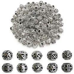 10pcs Vintage Round Large Hole Beads, Alloy Spacer Beads Loose Beads for DIY Bracelet Necklace Jewelry Making Accessories