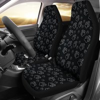 Black and White Paw Print Pattern Pet Theme Car Seat Covers Set SUV Universal Fit Front Bucket Seats Dog Paws