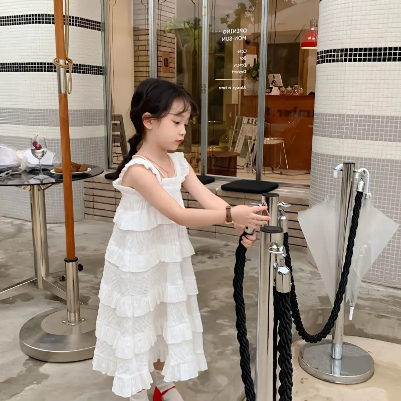 

Korean Cake Slip Dress Cute Lace 2024 Summer New Fashionable Solid Color Simple Cute Casual Slip Dress