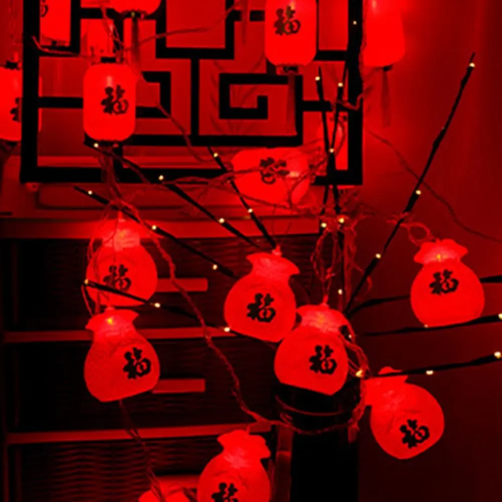 Decor Auspicious Meaning New Year's Light String Red Portable Chinese Fu Character Light Hanging Lantern LED Lights Market