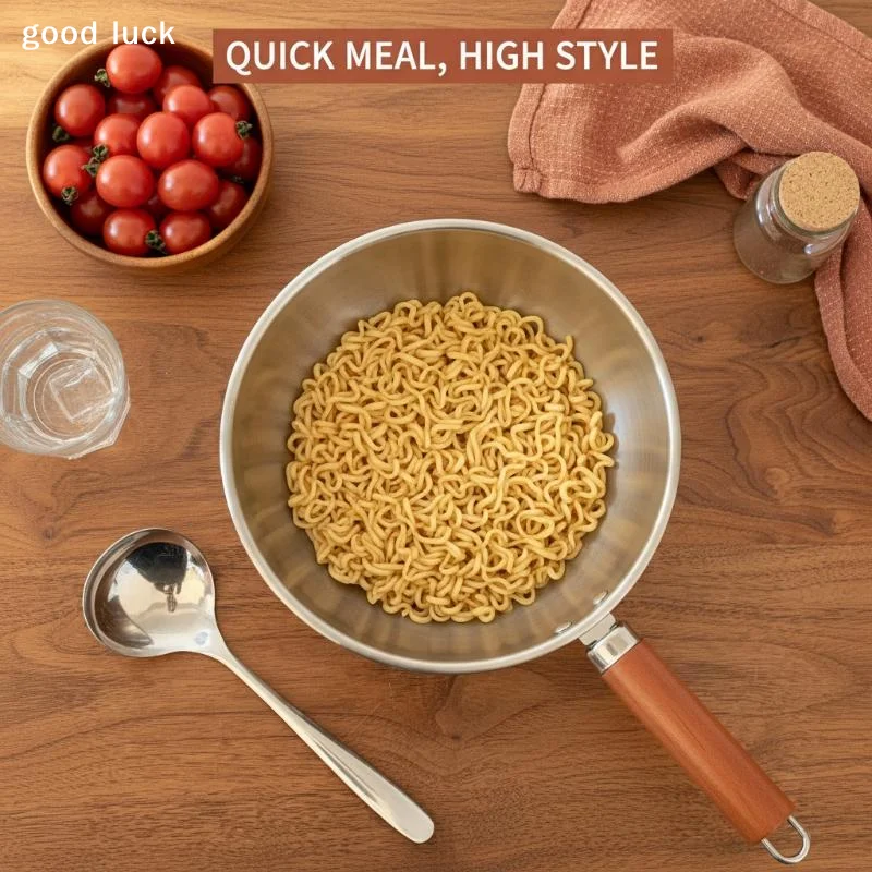 Stainless Steel Instant Noodle Pot Small Pot For One Person High-value Appearance Wood Handle Snack Pot Small Cooking Pot