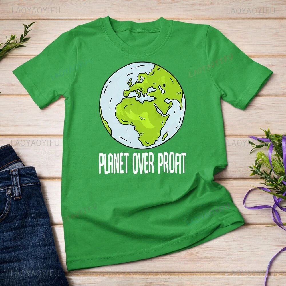 Planet Over Profit Recycle Save The Environment Earth Day T-shirt stampata Top Proteggi l'ambienteT-shirt Earth Tops