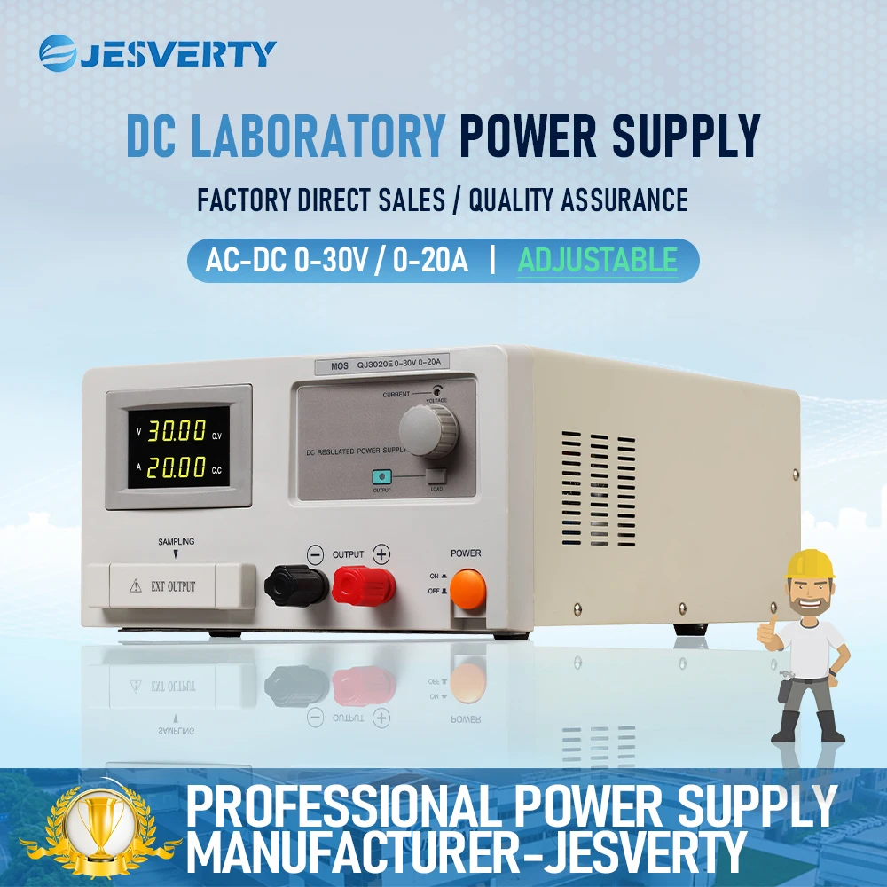 QJ3020E 600W Switching DC Power Supply 0-30V 0-20A Adjustable Benchtop Unit with Knob 24V Output