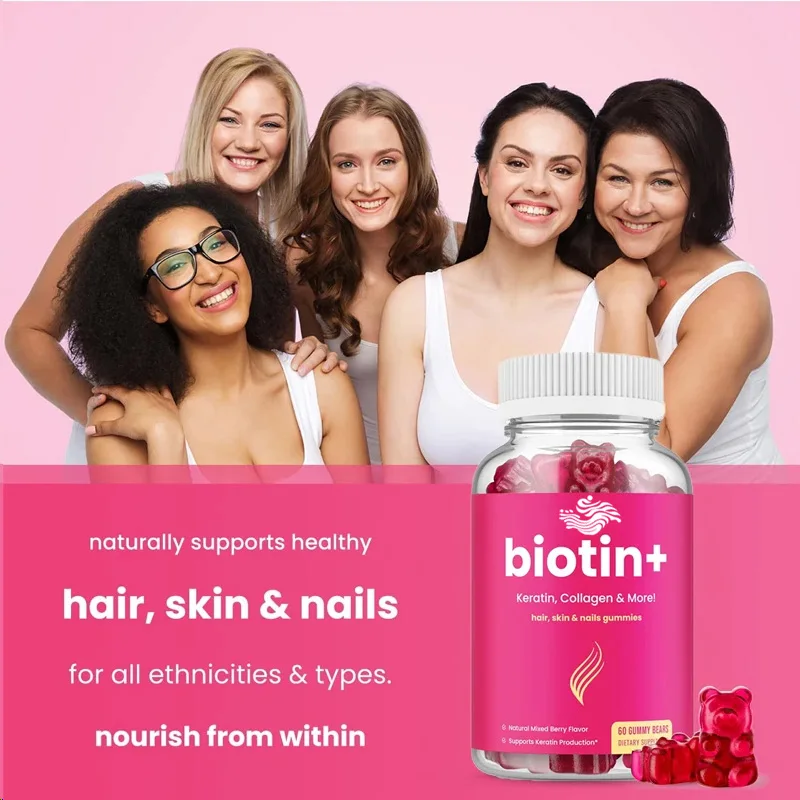 Rambut, kulit, dan kuku Gummies kolagen dan Keratin Biotin 5000mcg Biotin Beauty Complex,60 Kapsul cocok untuk pria dan wanita