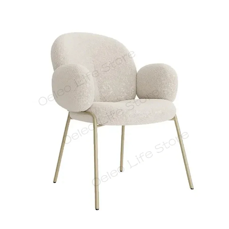 

Nordic Light Luxury Lamb Fleece Dining Chair Minimalist Modern Designer Makeup Armchair French Milk Tea Shop Dining Chair