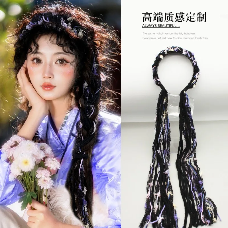 

HQ Women Plush Headband High-quality Handmade Ethnic Chinese Diademas Wig Hair Accessories Dreadlock Trendy Head Jewelry Gifts