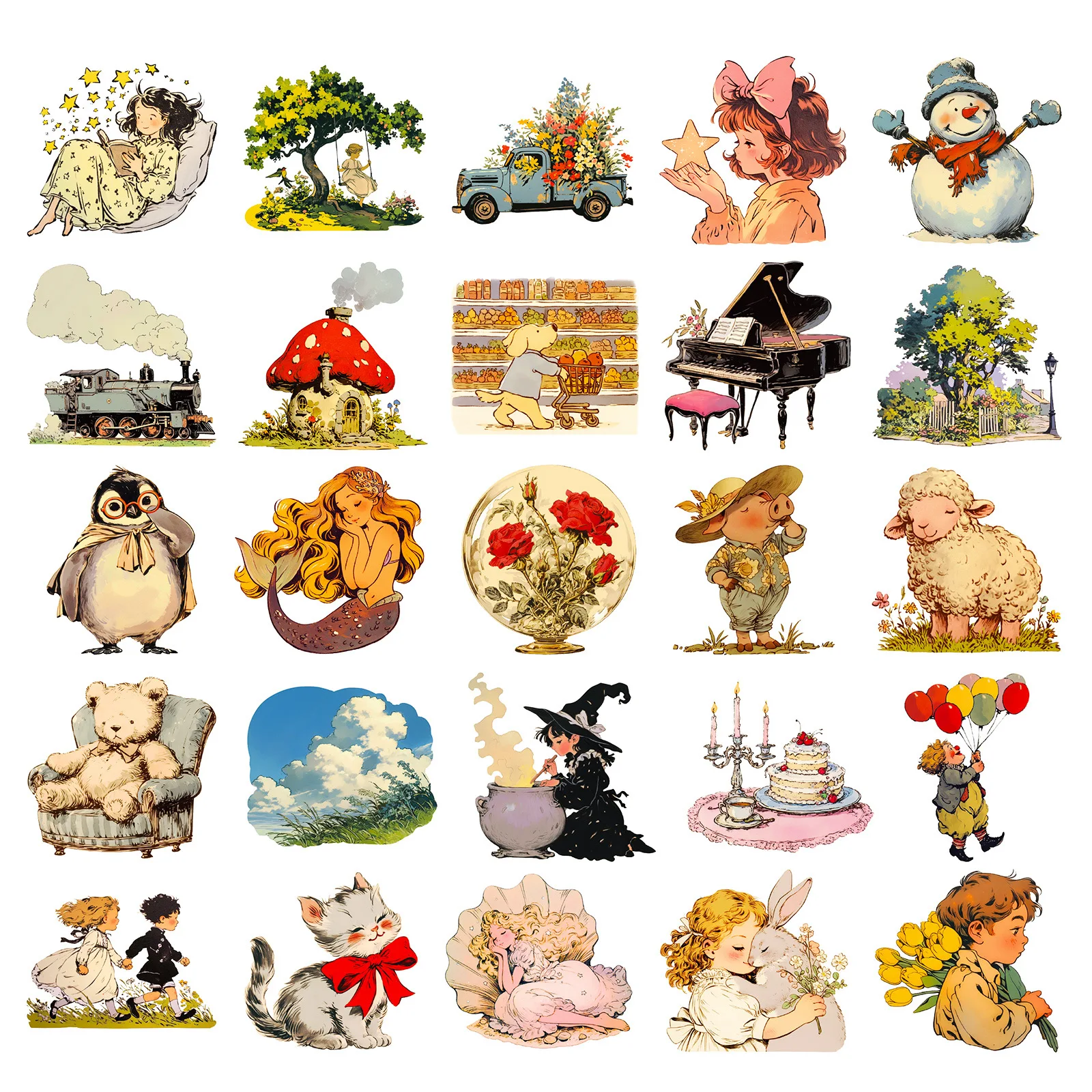 50PCS Märchen Stil Cartoon Aufkleber Retro Ländlichen Graffiti DIY Dekoration Kinder Spielzeug Gepäck Laptop Gitarre Auto Fahrrad Skateboard