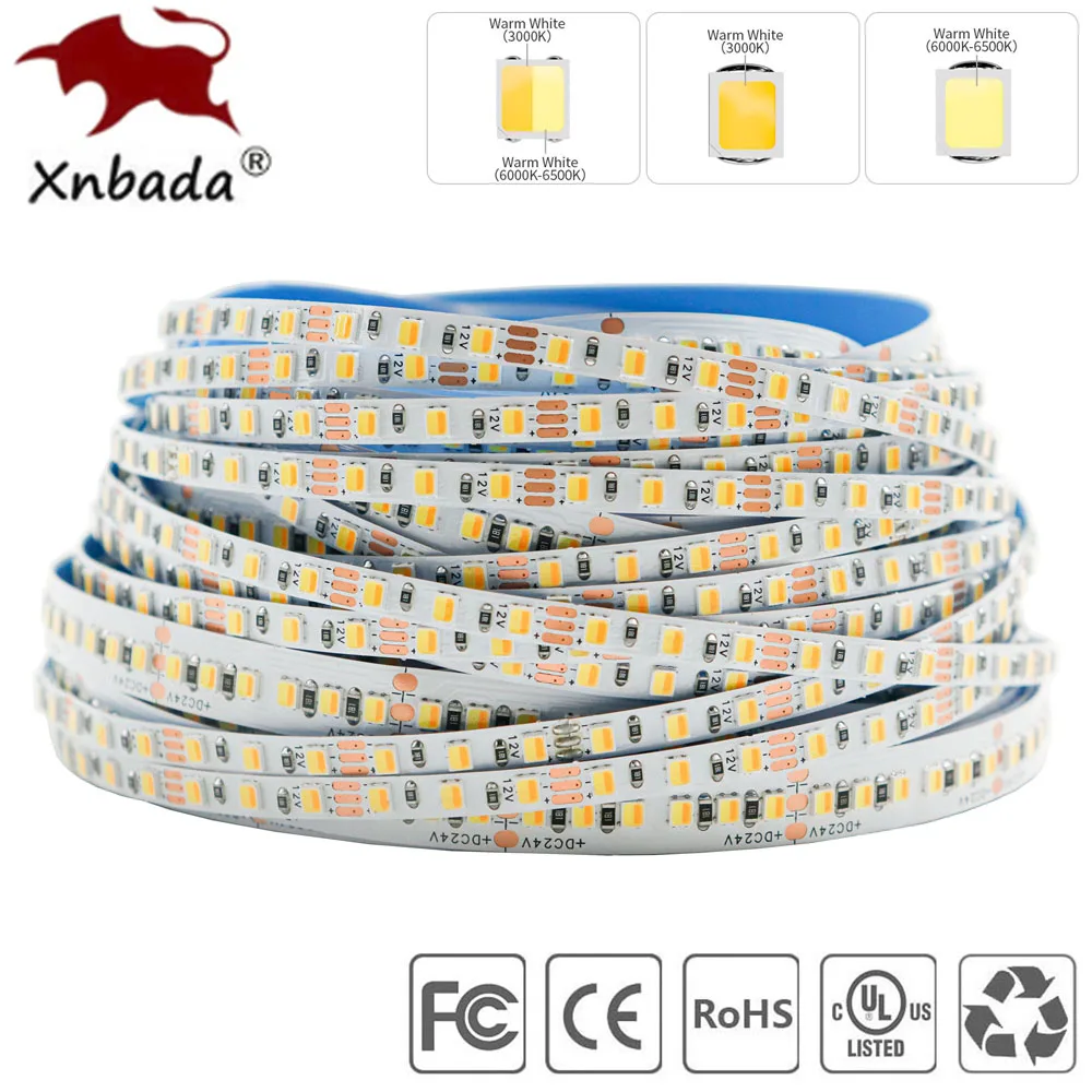 5m 2835 CCT Dimmable Led Strip Light 120Leds/m 180Leds/m 240Leds/m 336Leds/m Color Temperature Adjustable Flexible Tape DC12/24V