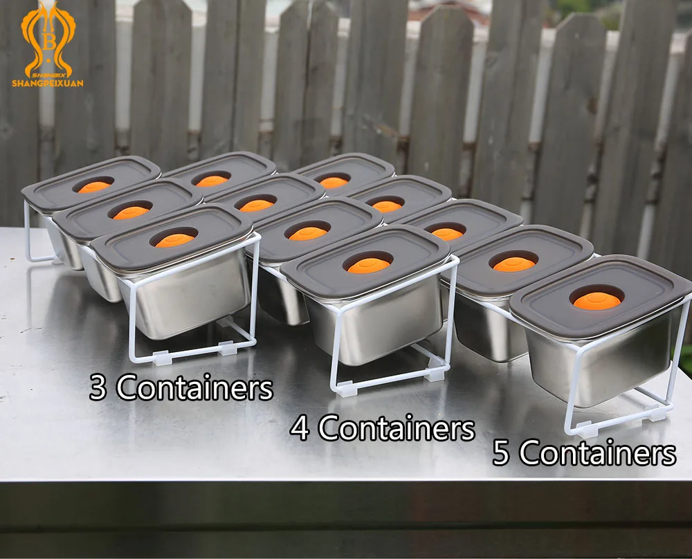 SHANGPEIXUAN Seasoning Pizza Topping Station Stainless Steel Condiment Container for Fridge Storage Pizza Ingredients Container