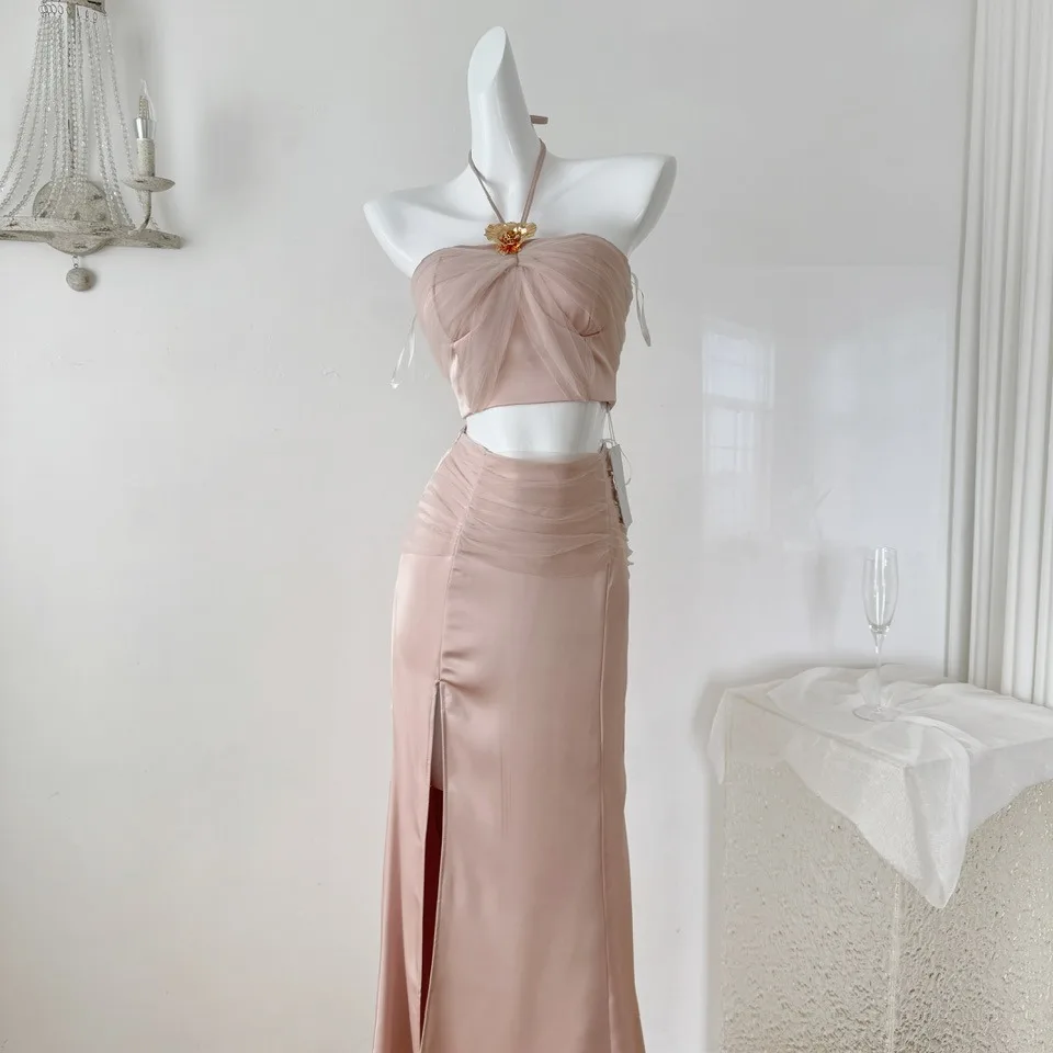 

Elegant butterfly mesh Spliced Beach Vacation Party Dress Women Summer A-line Vestidos Two Piece Set