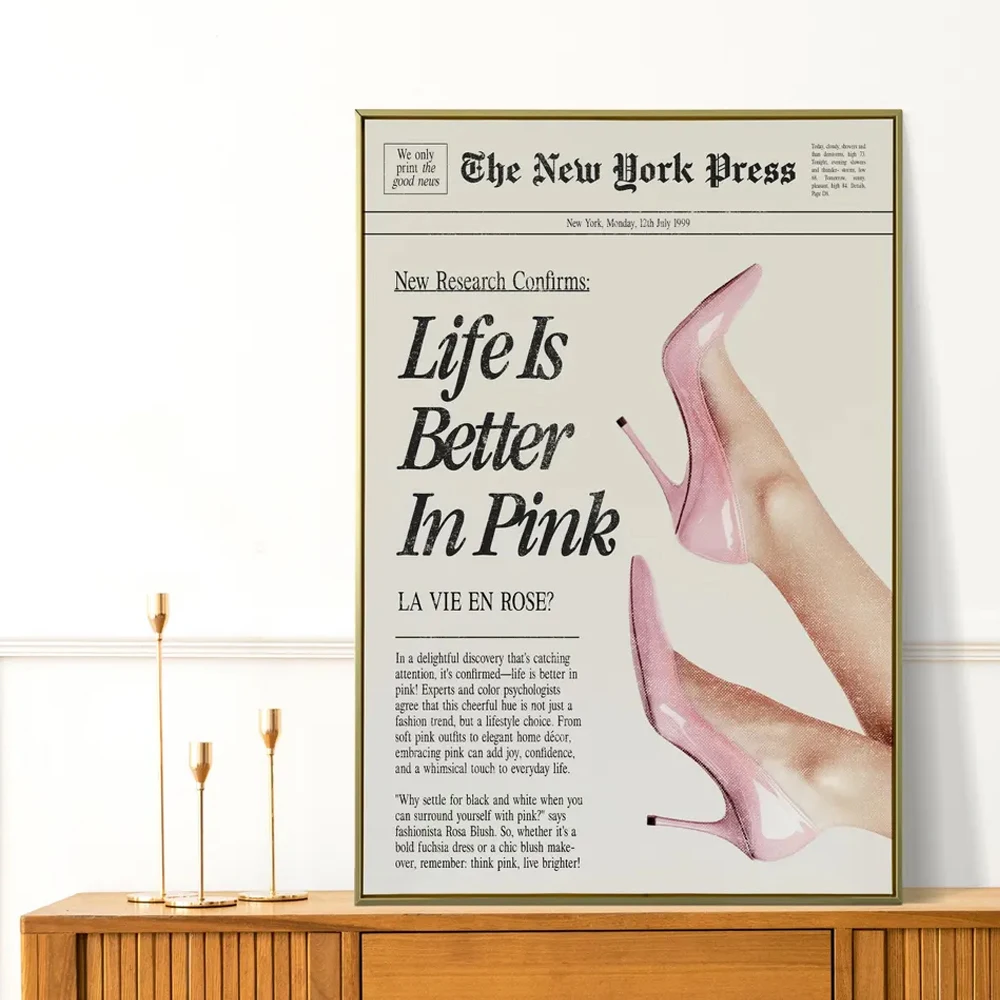 Pink Poster Canvas Painting Vintage Aesthetic Wall Art for Living Room Home Office Bedroom Decor 1PC Frameless Life is Better in
