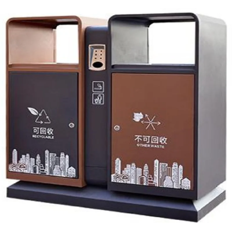 

Factory Price Trash Can Outdoor Garbage Waste 3 Compartments Wooden Park Recycle Trash Bin