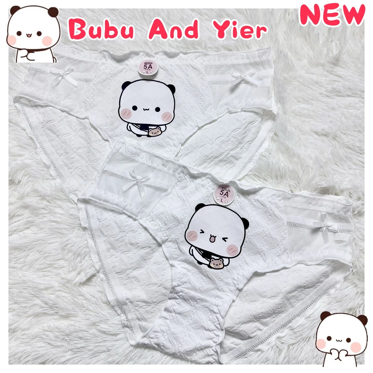 New 2 Pcs Panda Bubu And Yier 5A Underpants Cute Cartoon Panda Bear Doll White Breathable Briefs Lovers Gift