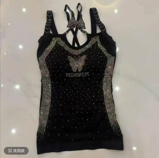 

Майка с бабочкой, сексуальные женские майки с лямкой на шее, женские майки со стразами, топ, женские мягкие милые топы