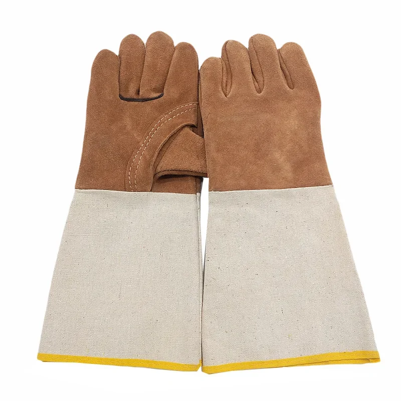 

Welding Gloves Leather Long Wear-resistant Welding Welder Protective Gloves Canvas Sleeve Fur Gloves Color Random