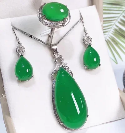 Jadery Gifts For Women Natural Green Jade Stone Necklace Earrings Ring