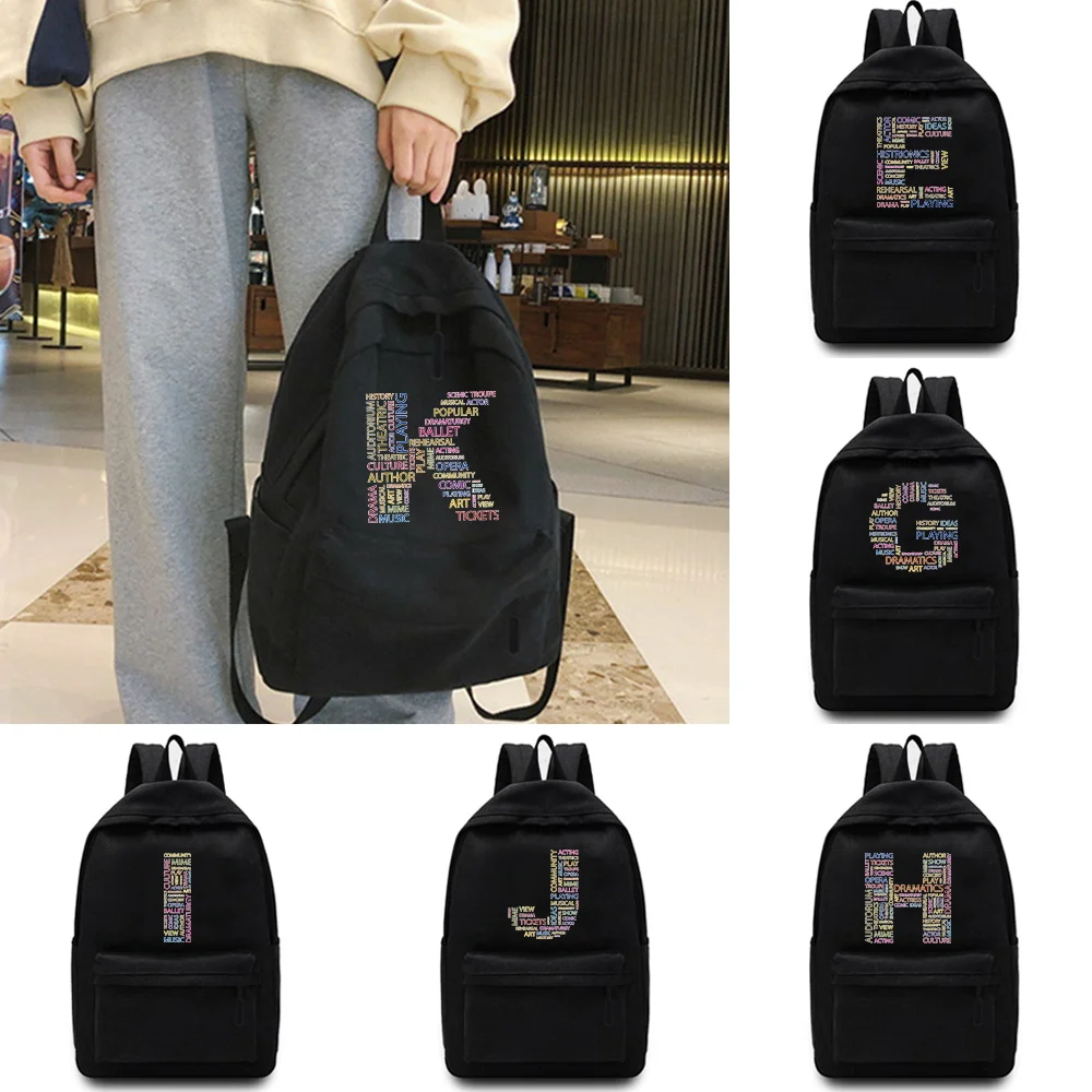 

Women's Backpack Text Letter Print Female Multi-pocket Casual Woman Travel Bag High Quality Schoolbag Teenage Girl Book Knapsack