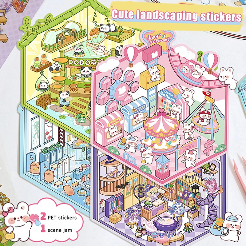 1 Set DIY Capybara Animal 3D Landscape Stickers Miniature Cottage Scene Stacking Adhesive Handmade Stickers Kids Cute Gift