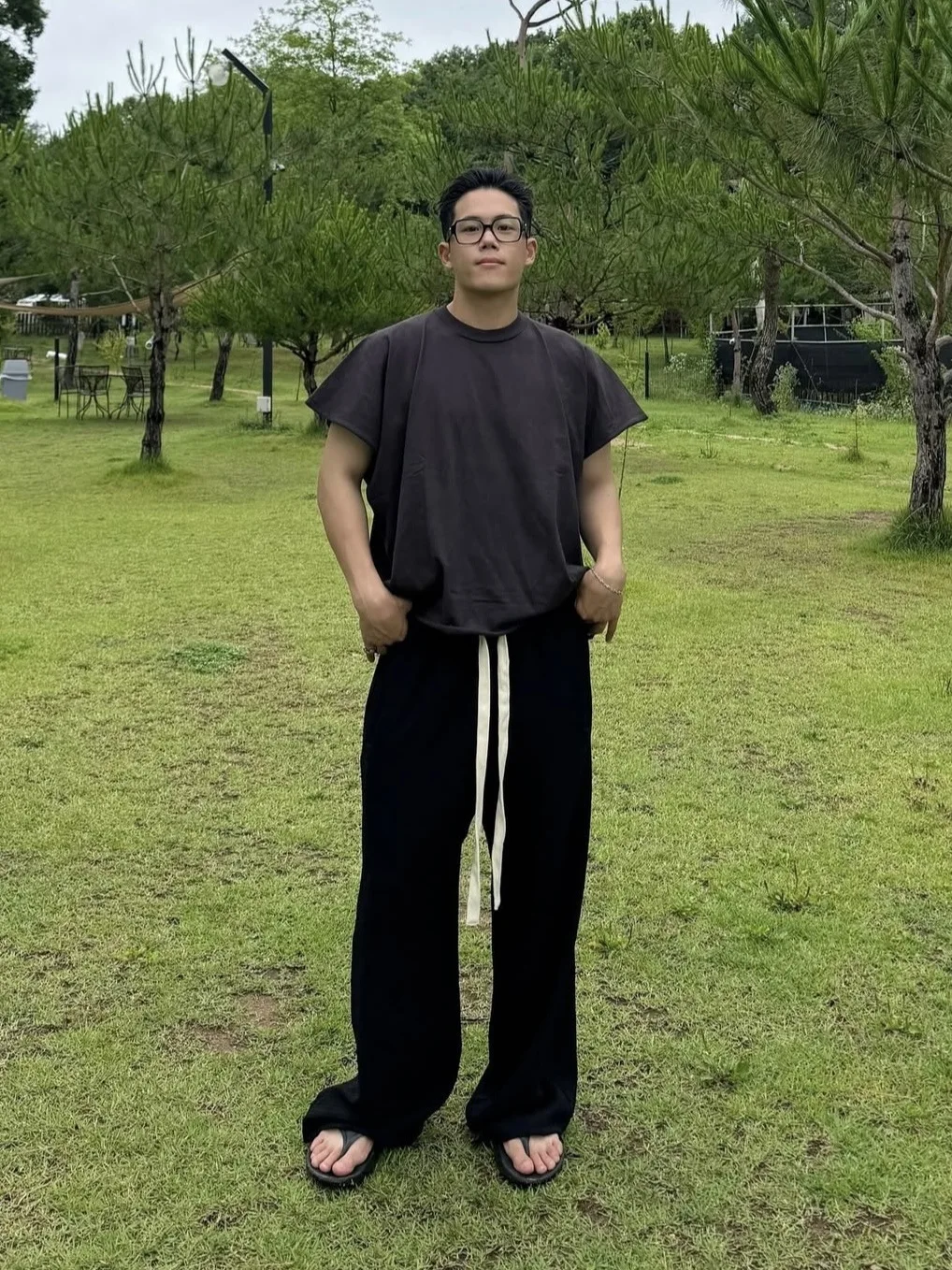 Spring Summer Loose Wide Leg Casual Sports Pants Nonnod 3D Embroidery Lightweight Drapey Elastic Waist Long Trousers