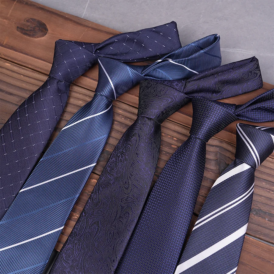 In stock men's business suit 8cm wide hand tie stripe navy blue wine red professional shirt