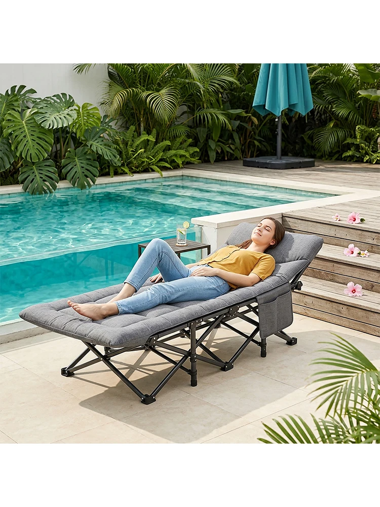 Opvouwbaar campingbed Strandstoel Draagbaar kinderbedje met zijvak Hoogelastisch PP-katoen Tot 200 kg Binnen Buiten Tuin Strand - afbeelding 2