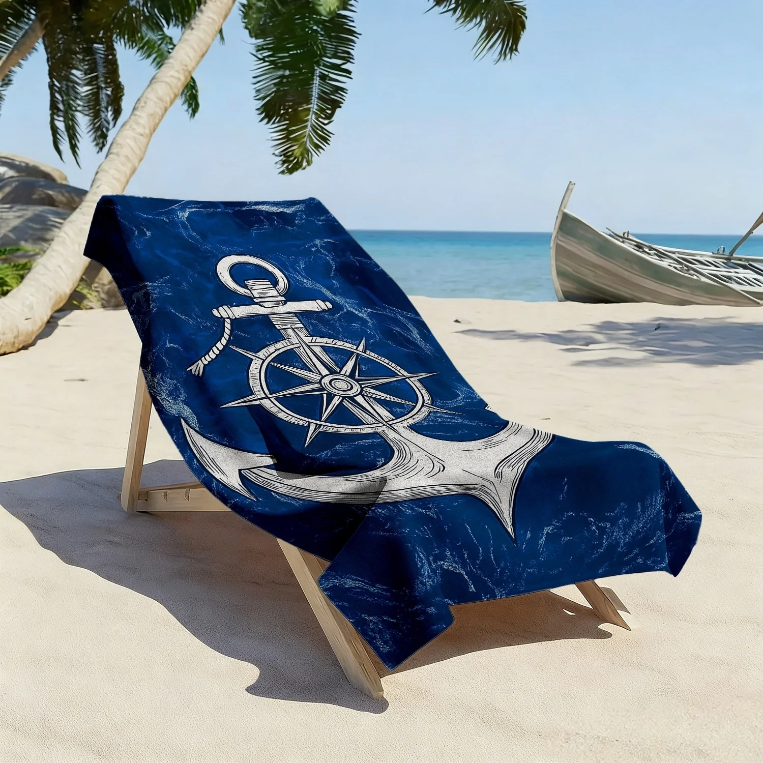 Anchor Compass Nautical Print Beach Towel Polyester Soft Quick Dry Large Bath Towel Summer Swimming Pool Surfing Blanket