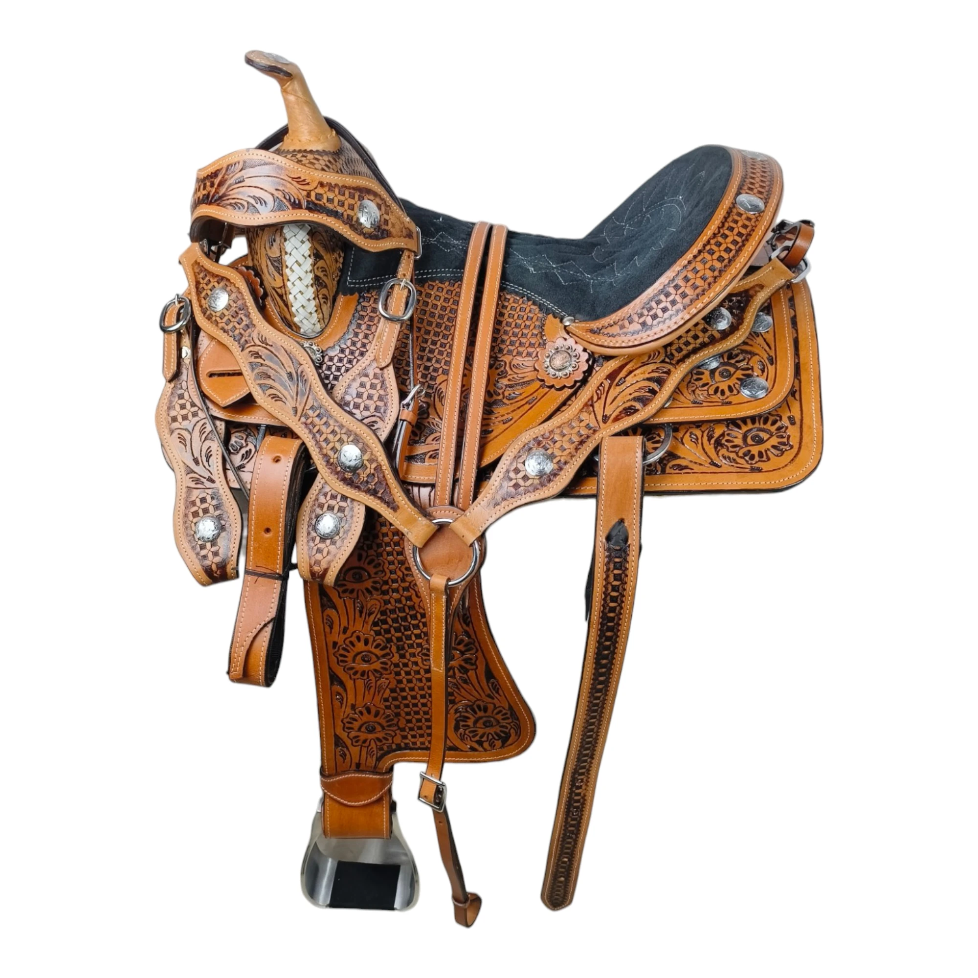 

Handmade Premium Quality Leather Western Barrel Racing Horse Saddle Trail Custom Size Design Color With All Accessories Included