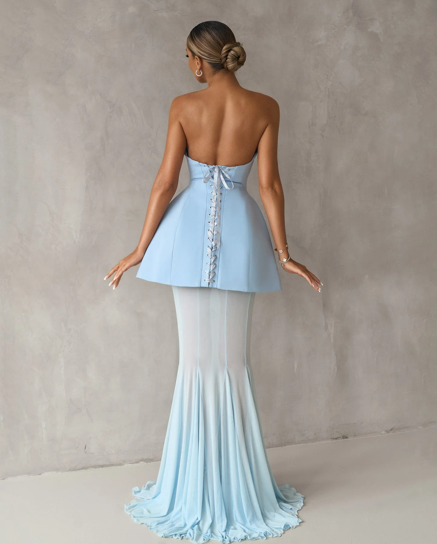 Prachtige babyblauwe lange galajurken 2025, strapless formele outfit, damesjurken voor bruiloften, op maat gemaakte maxi-avondjurk, gala